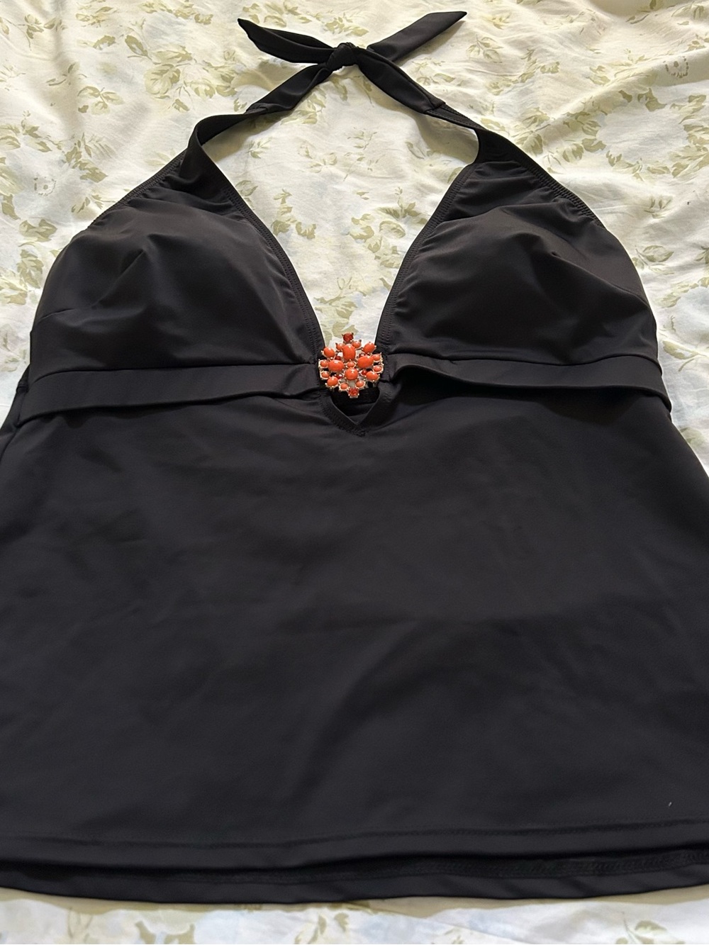 Magicsuit Black Halter Tankini Top with Coral Accent